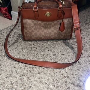 Coach leather handbag brown and tan- Coach Brooke Carryall 28